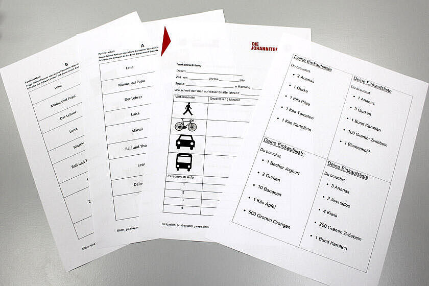Arbeitsblätter für die Teilnehmenden zum Lernen der deutschen Sprache. 